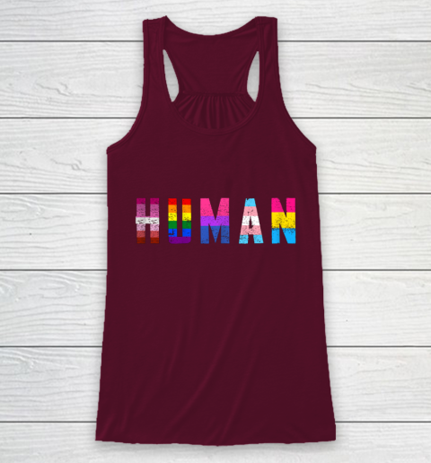 HUMAN Flag LGBT Gay Pride Month Transgender Racerback Tank Tee For Sports