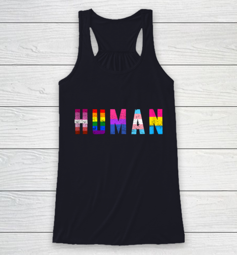 HUMAN Flag LGBT Gay Pride Month Transgender Racerback Tank Tee For Sports