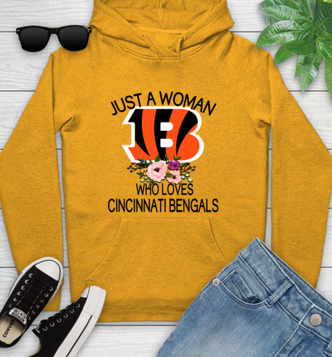 NFL Just A Woman Who Loves Cincinnati Bengals Football Sports Youth Hoodie 2