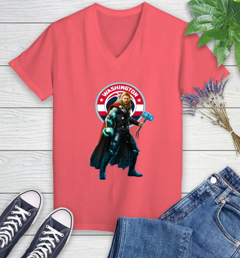 NBA Thor Avengers Endgame Basketball Washington Wizards Women's V-Neck T-Shirt 6