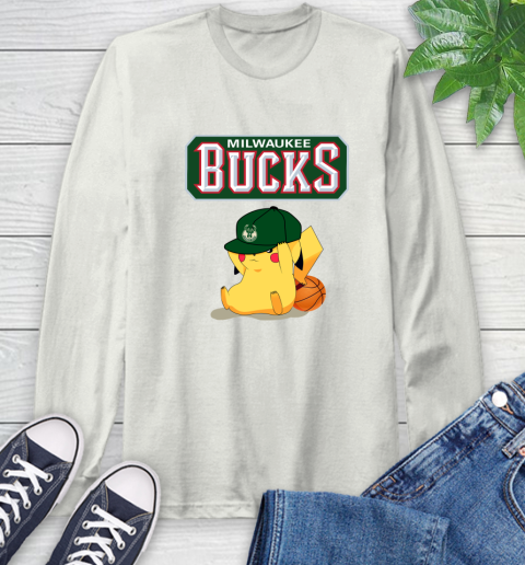 NBA Pikachu Basketball Sports Milwaukee Bucks Long Sleeve T-Shirt 12
