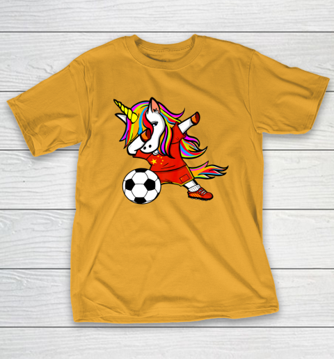 Funny Dabbing Unicorn China Football Chinese Flag Soccer T-Shirt 3