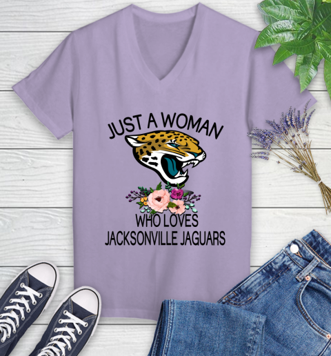 NFL Just A Woman Who Loves Jacksonville Jaguars Football Sports Women's V-Neck T-Shirt 9