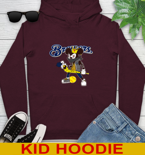 Milwaukee Brewers MLB Baseball Mickey Peace Sign Sports Youth Hoodie 7