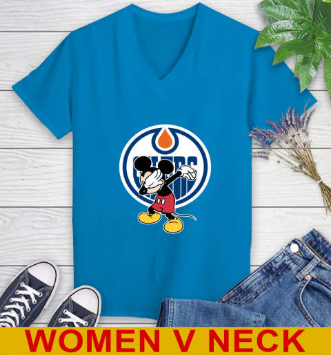 Edmonton Oilers NHL Hockey Dabbing Mickey Disney Sports Women's V-Neck T-Shirt 8