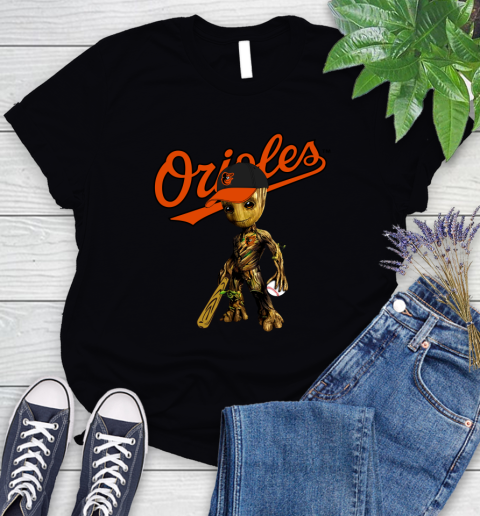 MLB Baltimore Orioles Groot Guardians Of The Galaxy Baseball Women's T-Shirt 2