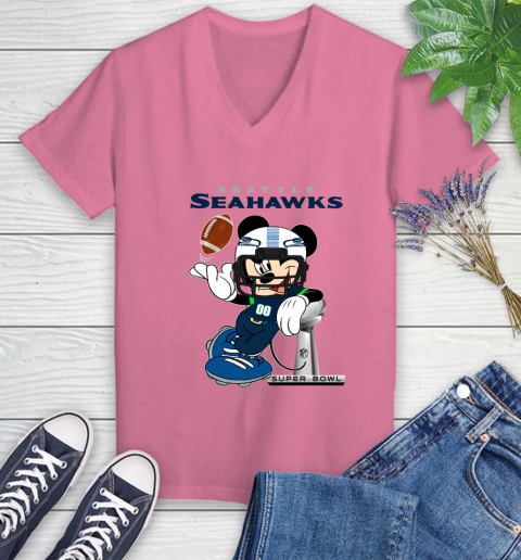 NFL Seattle Seahawks Mickey Mouse Disney Super Bowl Football T Shirt Women's V-Neck T-Shirt 13