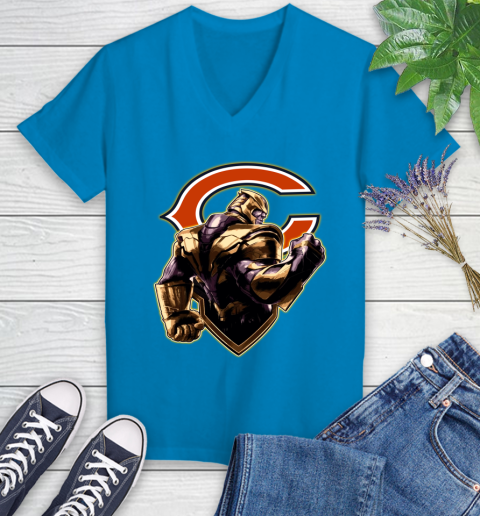 NFL Thanos Avengers Endgame Football Sports Chicago Bears Women's V-Neck T-Shirt 7