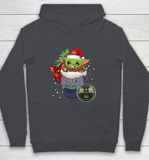 Milwaukee Bucks Christmas Baby Yoda Star Wars Funny Happy NBA Youth Hoodie 7