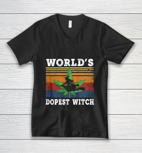 World s Dopest Witch Halloween Weed Retro Vintage V-Neck T-Shirt