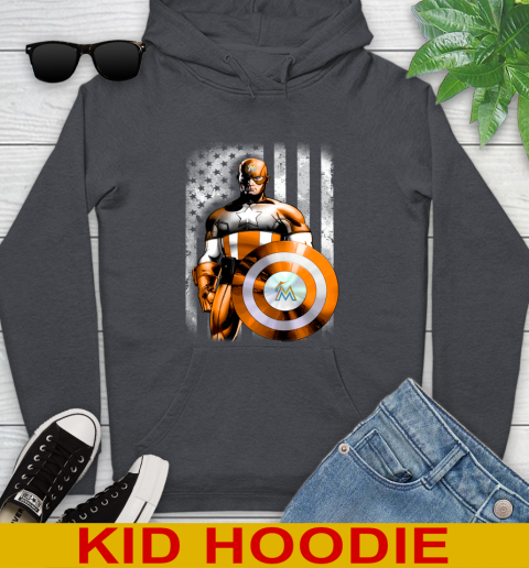 Miami Marlins MLB Baseball Captain America Marvel Avengers American Flag Shirt Youth Hoodie 9