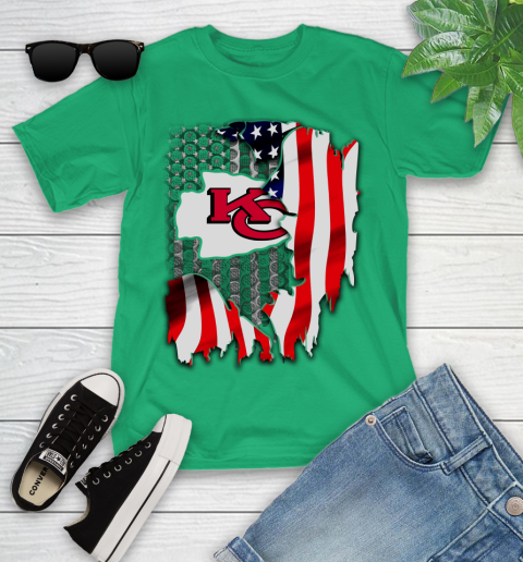Kansas City Chiefs NFL Football American Flag Youth T-Shirt 8