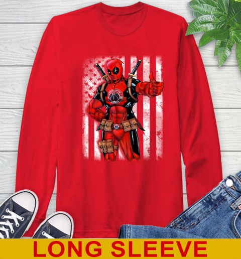 NBA Basketball Washington Wizards Deadpool American Flag Shirt Long Sleeve T-Shirt 12