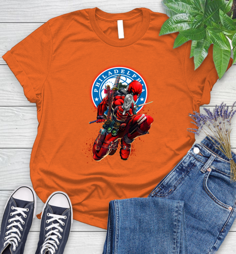 NBA Deadpool Marvel Comics Sports Basketball Philadelphia 76ers Women's T-Shirt 4