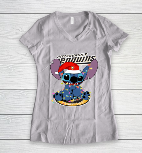 Pittsburgh Penguins NHL Hockey noel stitch Christmas Women's V-Neck T-Shirt