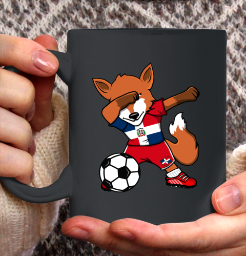 Dabbing Fox Dominican Republic Soccer Fans Jersey Football Ceramic Mug 11oz