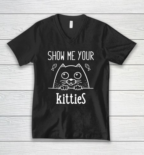 Show Me Your Kitties Funny Kitten Line Art Gift Cat Lover V-Neck T-Shirt