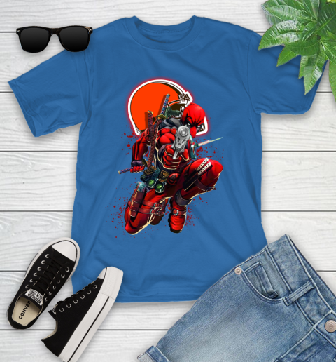 NFL Deadpool Marvel Comics Sports Football Cleveland Browns Youth T-Shirt 9