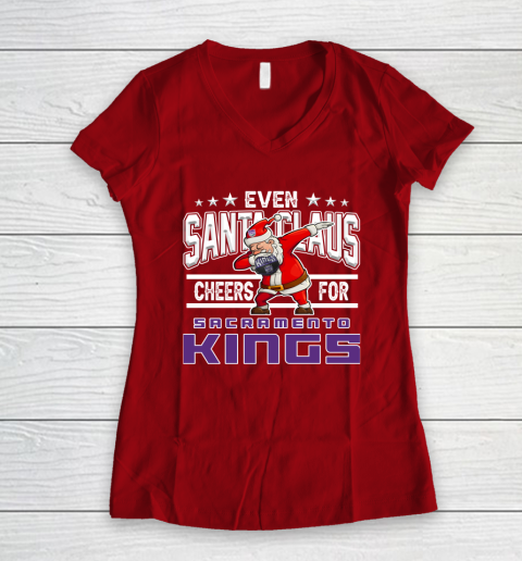 Sacramento Kings Even Santa Claus Cheers For Christmas NBA Women's V-Neck T-Shirt 8