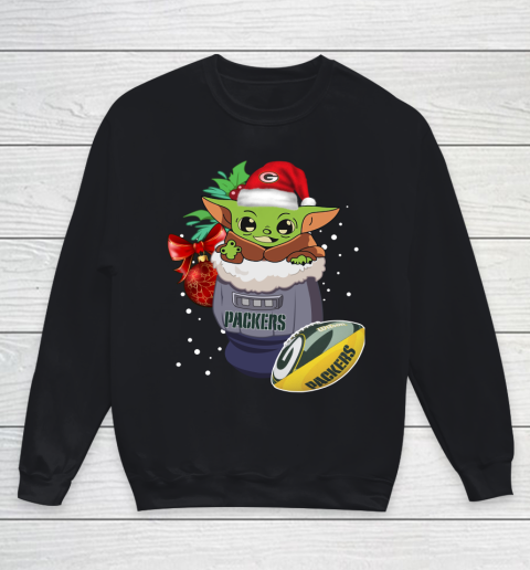 Green Bay Packers Christmas Baby Yoda Star Wars Funny Happy NFL Youth Sweatshirt