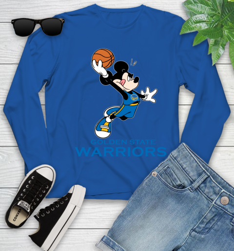 NBA Basketball Golden State Warriors Cheerful Mickey Mouse Shirt Youth Long Sleeve 10