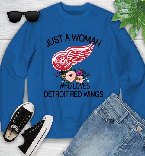 NHL Just A Woman Who Loves Detroit Red Wings Hockey Sports Youth Sweatshirt 4