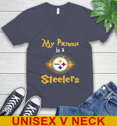NFL Football Harry Potter My Patronus Is A Pittsburgh Steelers V-Neck T-Shirt 7