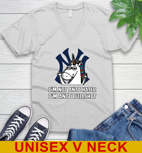 New York Yankees MLB Baseball Unicorn I'm Not Anti Hater I'm Anti Bullshit V-Neck T-Shirt