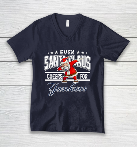 New York Yankees Even Santa Claus Cheers For Christmas MLB V-Neck T-Shirt 2