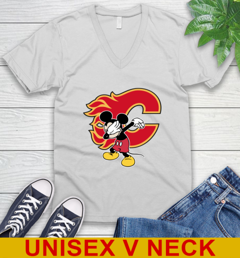 Calgary Flames NHL Hockey Dabbing Mickey Disney Sports V-Neck T-Shirt