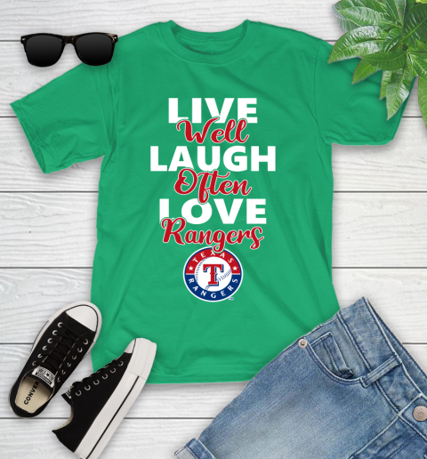 MLB Baseball Texas Rangers Live Well Laugh Often Love Shirt Youth T-Shirt 7