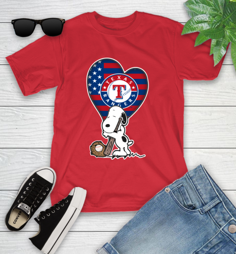 Texas Rangers MLB Baseball The Peanuts Movie Adorable Snoopy Youth T-Shirt 10