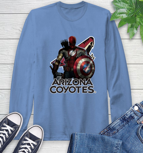 NHL Captain America Thor Spider Man Hawkeye Avengers Endgame Hockey Arizona Coyotes Long Sleeve T-Shirt 11