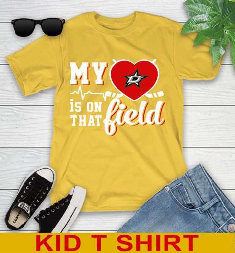 NHL My Heart Is On That Field Hockey Sports Dallas Stars Youth T-Shirt 9