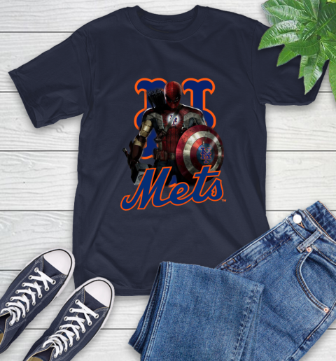 MLB Captain America Thor Spider Man Hawkeye Avengers Endgame Baseball New York Mets T-Shirt 4