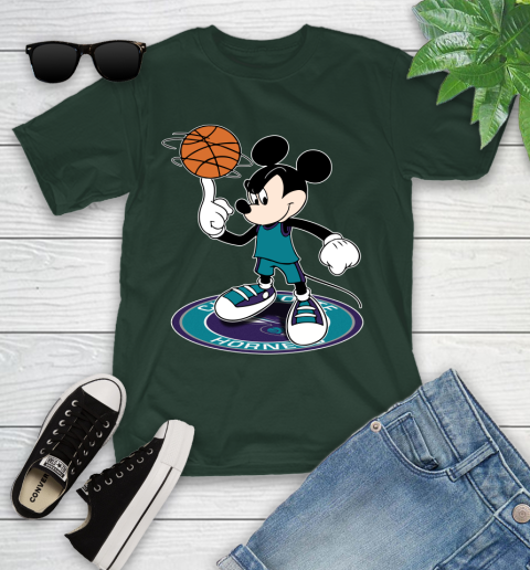 NBA Basketball Charlotte Hornets Cheerful Mickey Disney Shirt Youth T-Shirt 5