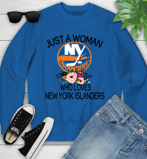 NHL Just A Woman Who Loves New York Islanders Hockey Sports Youth Sweatshirt 4