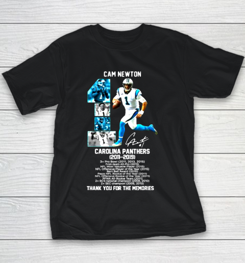 Cam Newton 1 Carolina Panthers 2011 2019 thank you for the memories signature Youth T-Shirt
