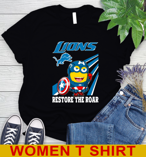 NFL Football Detroit Lions Captain America Marvel Avengers Minion Shirt Women's T-Shirt