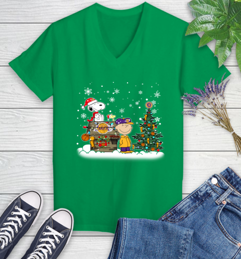 Los Angeles Lakers NBA Basketball Christmas The Peanuts Movie Snoopy Championship Women's V-Neck T-Shirt 5