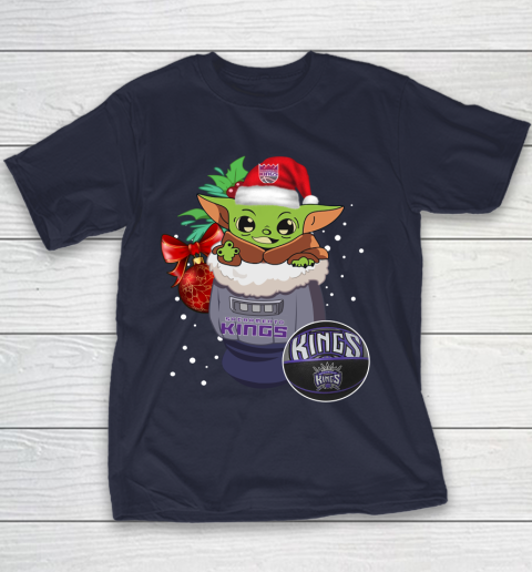 Sacramento Kings Christmas Baby Yoda Star Wars Funny Happy NBA Youth T-Shirt 4