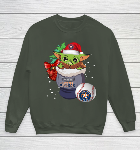 Houston Astros Christmas Baby Yoda Star Wars Funny Happy MLB Youth Sweatshirt 10