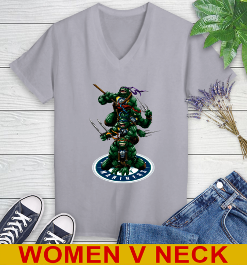 MLB Baseball Seattle Mariners Teenage Mutant Ninja Turtles Shirt Women's V-Neck T-Shirt 5