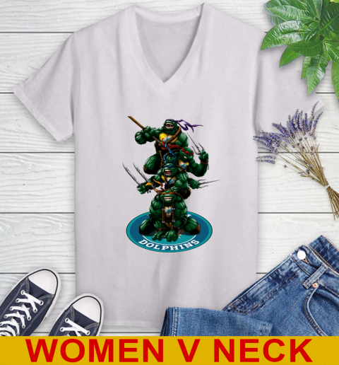 NFL Football Miami Dolphins Teenage Mutant Ninja Turtles Shirt Women's V-Neck T-Shirt
