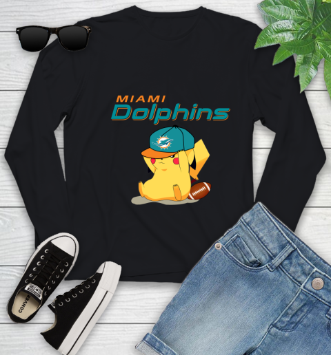 NFL Pikachu Football Sports Miami Dolphins Youth Long Sleeve 2