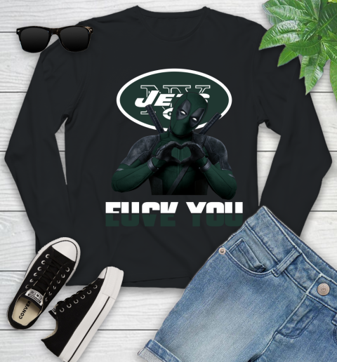 NHL New York Jets Deadpool Love You Fuck You Football Sports Youth Long Sleeve