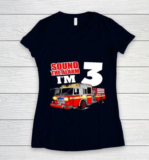 Kids Fire Truck 3rd Birthday T Shirt Boy Firefighter 3 Years Old Women's V-Neck T-Shirt 2