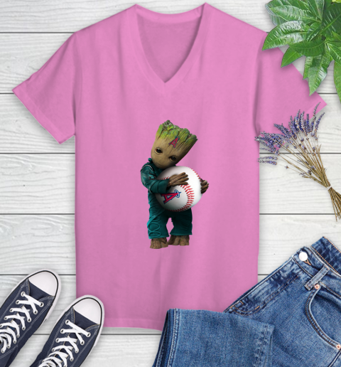 MLB Groot Guardians Of The Galaxy Baseball Sports Los Angeles Angels Women's V-Neck T-Shirt 14