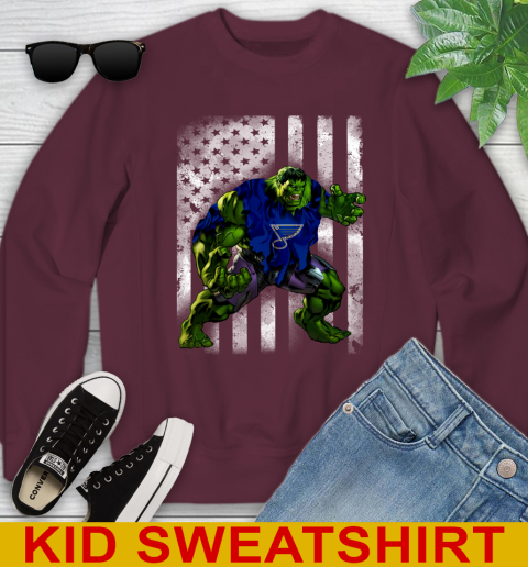St.Louis Blues Hulk Marvel Avengers NHL Hockey American Flag Youth Sweatshirt 4