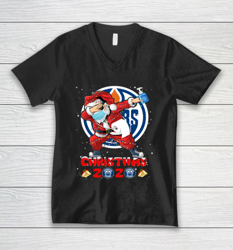 Edmonton Oilers Funny Santa Claus Dabbing Christmas 2020 NHL V-Neck T-Shirt